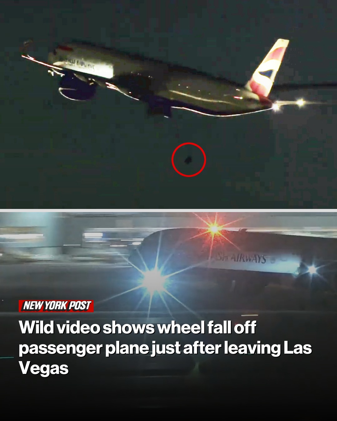 Wild video shows wheel fall off passenger plane just after leaving Las Vegas